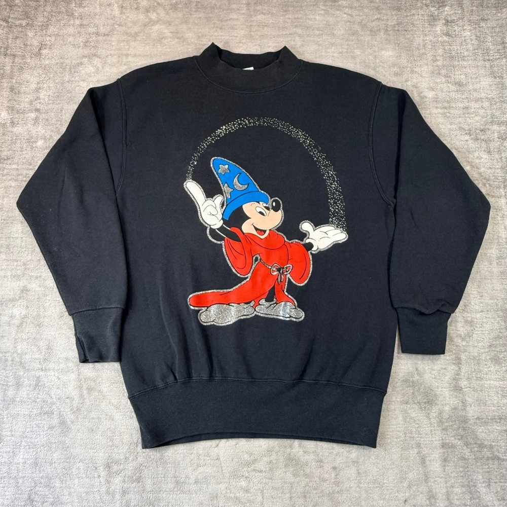 Disney Sorcerer Mickey Mouse Sweatshirt Mens XL Black Fantasia Vintage 80s USA